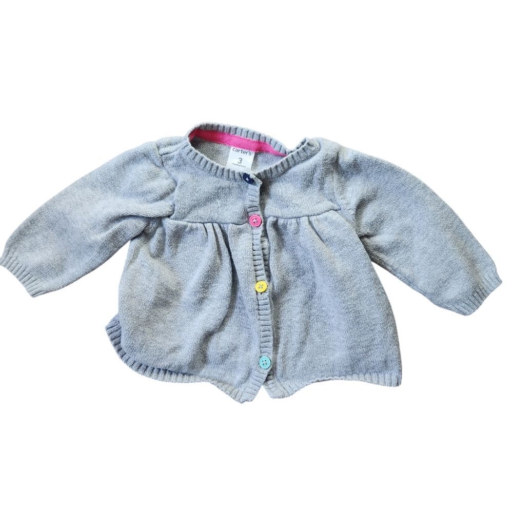 Carter's 100% Cotton Gray Cardigan with Colorful Buttons Size 3 months